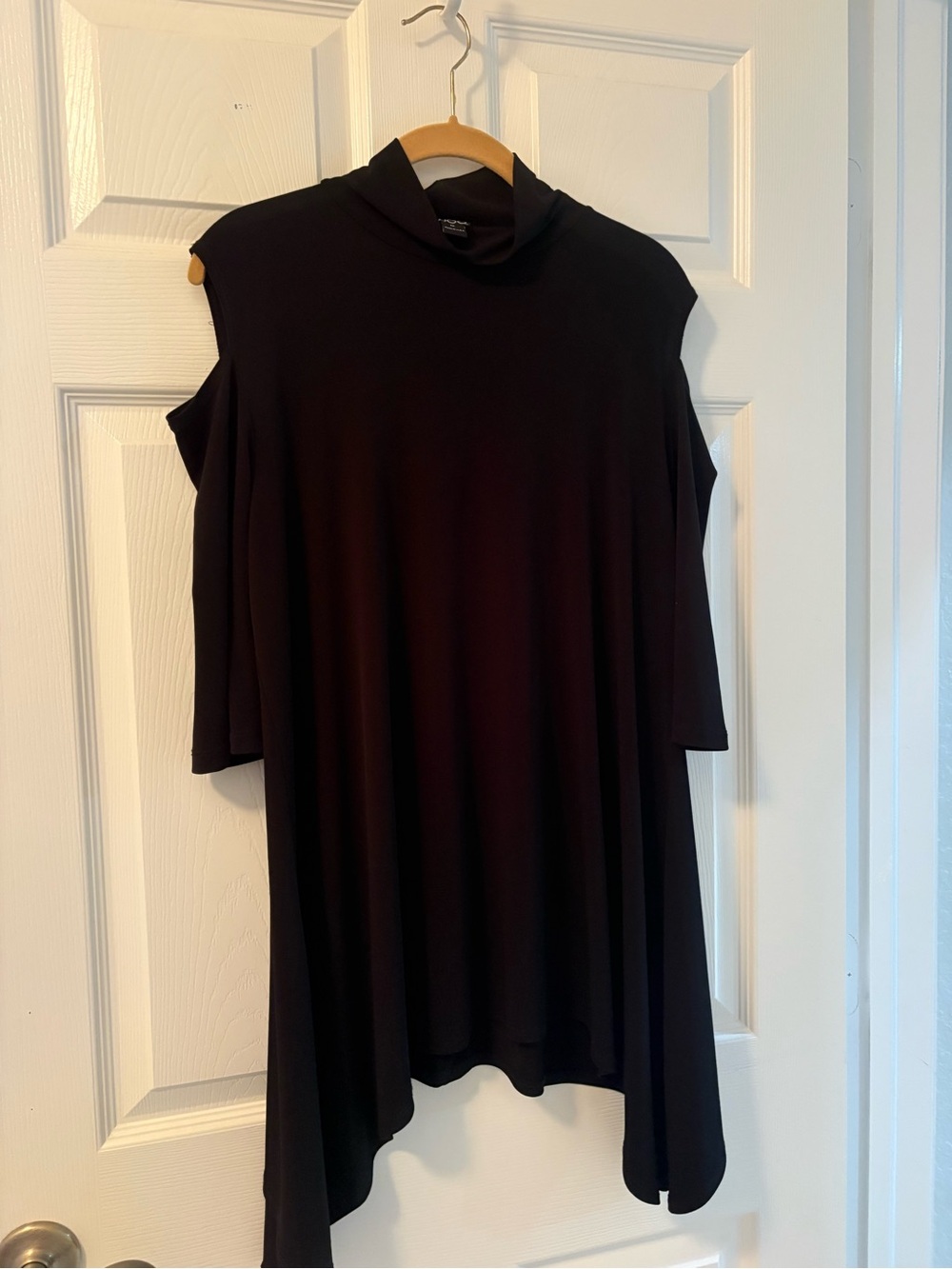 Clara Sun Woo Black Open Shoulder, Mock Turtle Neck Tunic — Medium